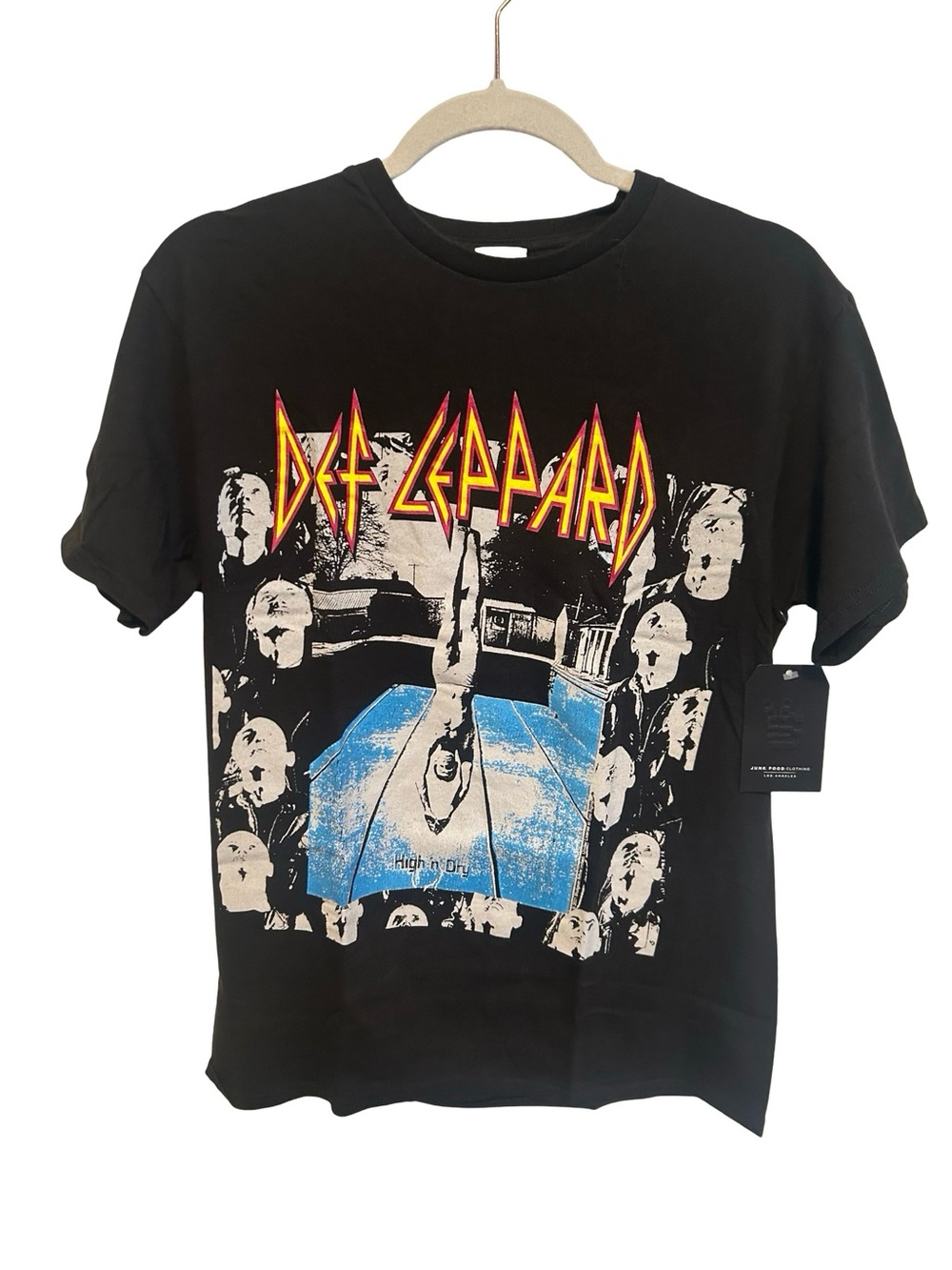 Junk Food Clothing Black Def Leppard Graphic Tee with Yellow & Blue Logo